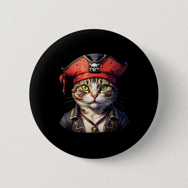 Pirate And Cat The Feline Buccaneer  2 Inch Round Button (Front)