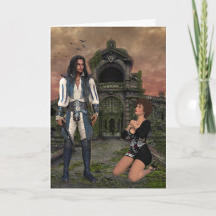 Pirate and Kneeling woman Fantasy Greeting Cards