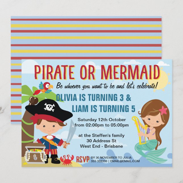 Pirate and Mermaid Invitation (Front/Back)
