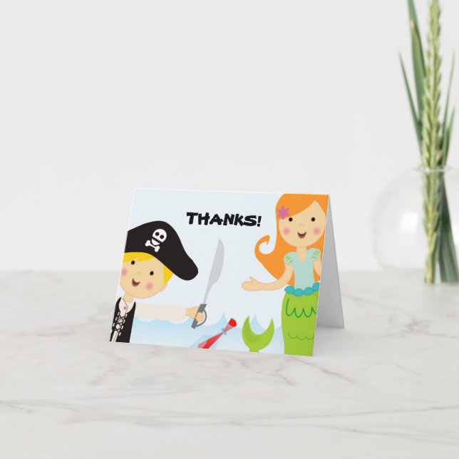 Pirate and Mermaid Party thank you notecard (Front)