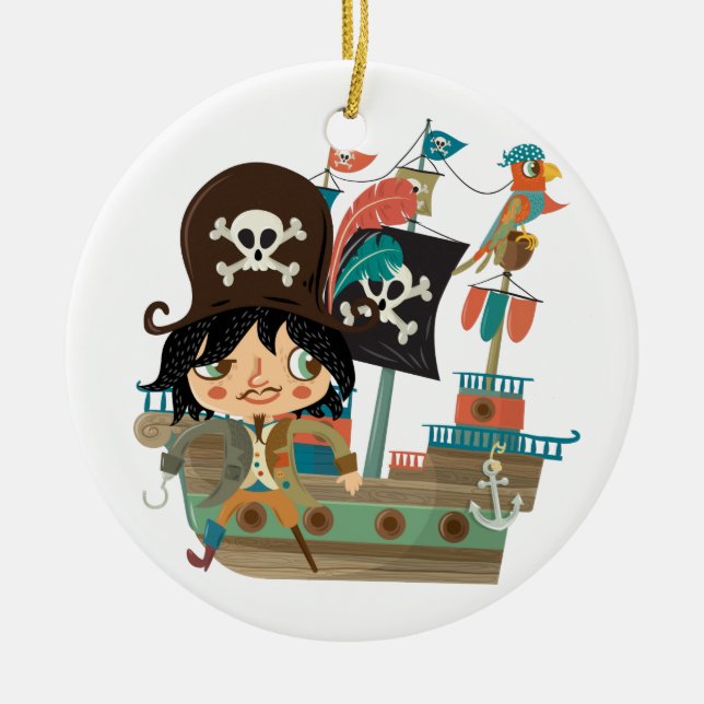 Pirate and Pirate Ship Ceramic Ornament (Front)