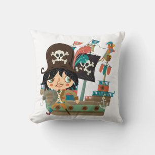 Pirate and Pirate Ship Throw Pillow