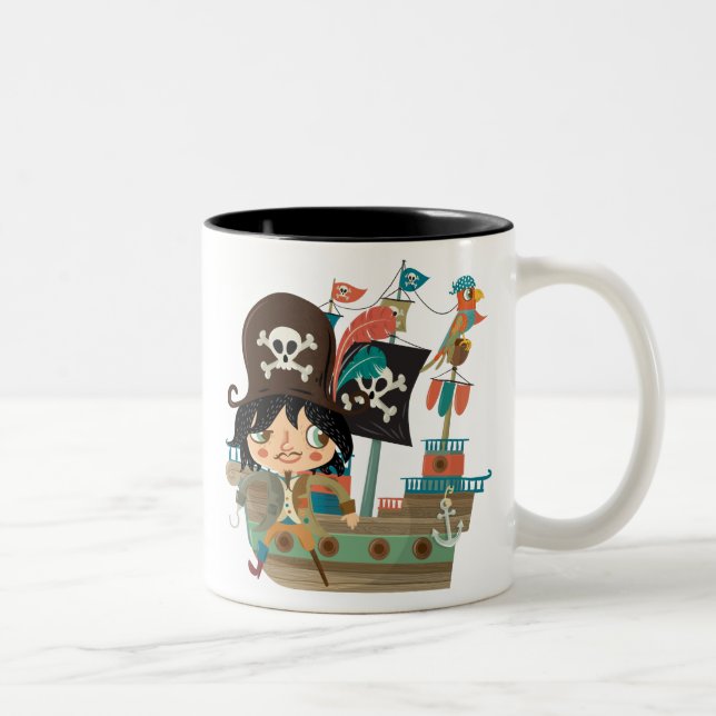 Pirate and Pirate Ship Two-Tone Coffee Mug (Right)