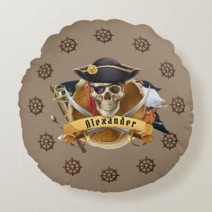 Pirate and Ship Helms Round Pillow
