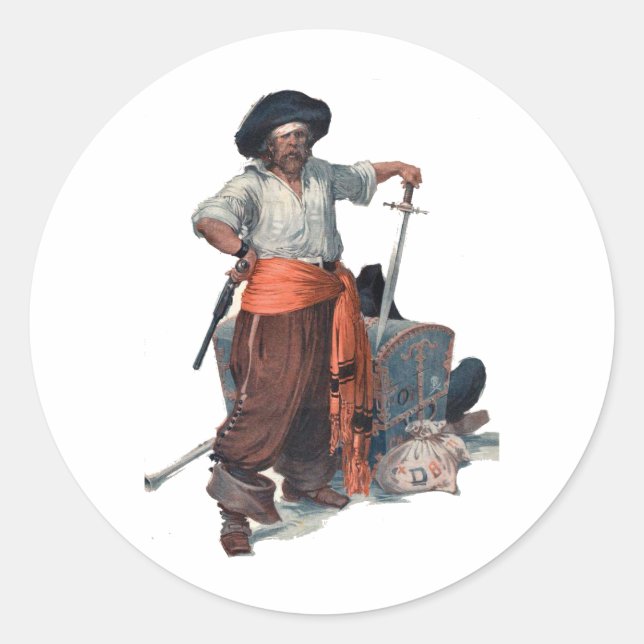 Pirate And Treasure Classic Round Sticker (Front)