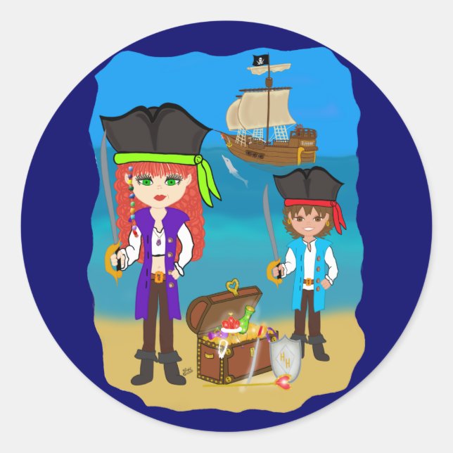 Pirate and Treasure Envelope Seal Sticker (Front)