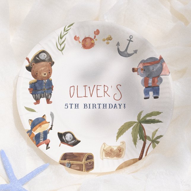 Pirate Animals Boy Birthday Party Paper Plate (Creator Uploaded)