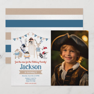Pirate Animals Themed Birthday Party Photo Invitation