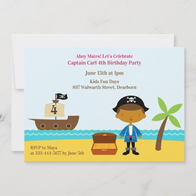 Pirate Anniversaire Fête Capitaine Invitation (Devant)