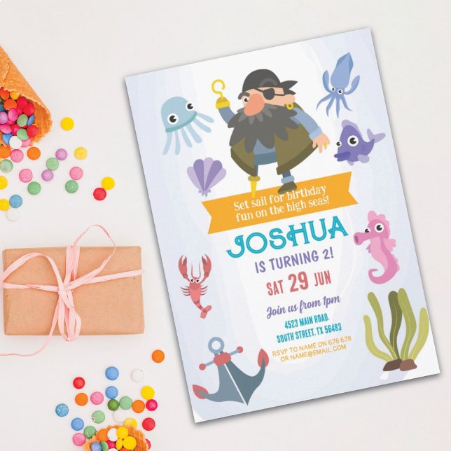 Pirate Anniversaire Invitation Fun Ocean (Créateur téléchargé)