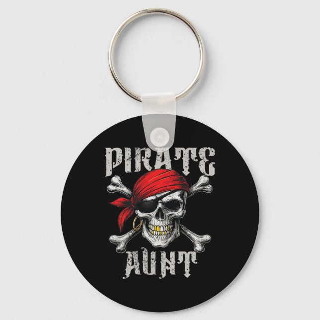 Pirate Aunt Jolly Roger Flag And Skull Crossbones  Keychain (Front)