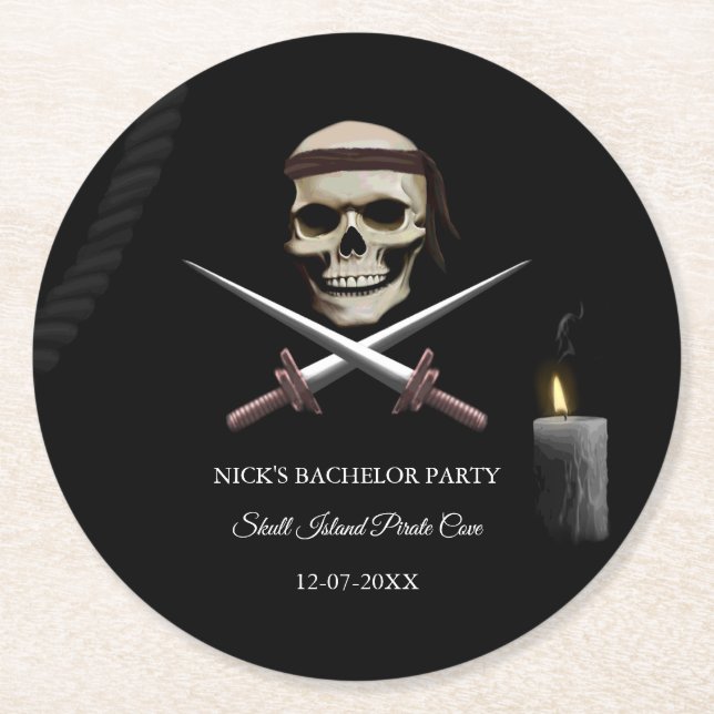 Pirate Bachelor / Birthday Party - pirate-themed Round Paper Coaster (Front)