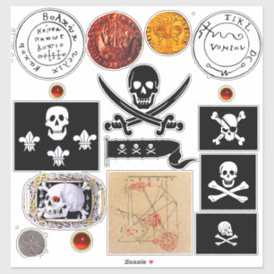 PIRATE BANNERS,PIRATES TREASURE MAPS SKULLS ,COINS