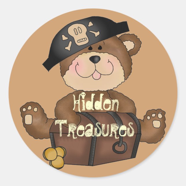 Pirate Bear with Treasure Chest Fun Stickers (Front)