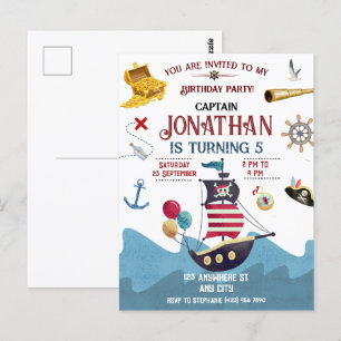Pirate Birthday Ahoy Boy Party Invitation Postcard