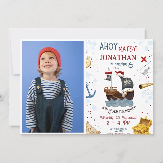 Pirate Birthday Ahoy Pirate Boy Party with Photo Invitation (Front)