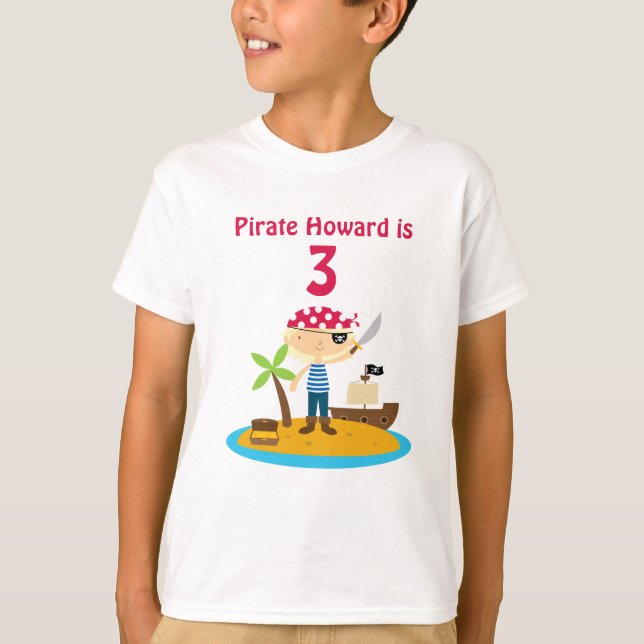 Pirate Birthday Boy Custom Name T-Shirt (Front)