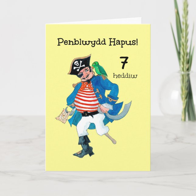 Pirate Birthday Card to Personalize Welsh Greeting (Front)