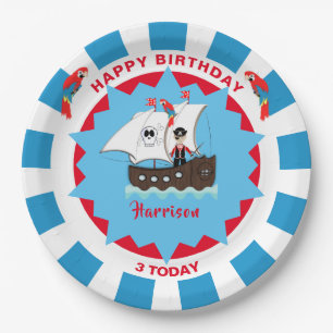 Pirate Birthday Cute Ship Kids Personalized Paper Plate