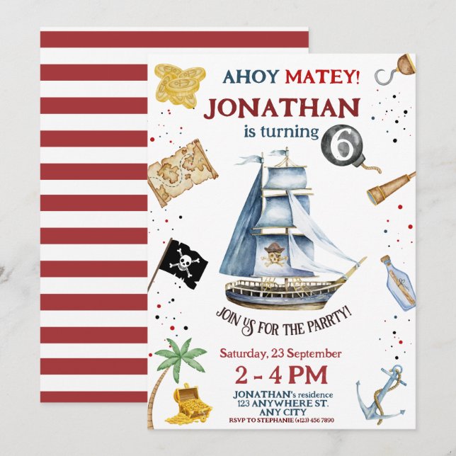 Pirate Birthday Invitation (Front/Back)