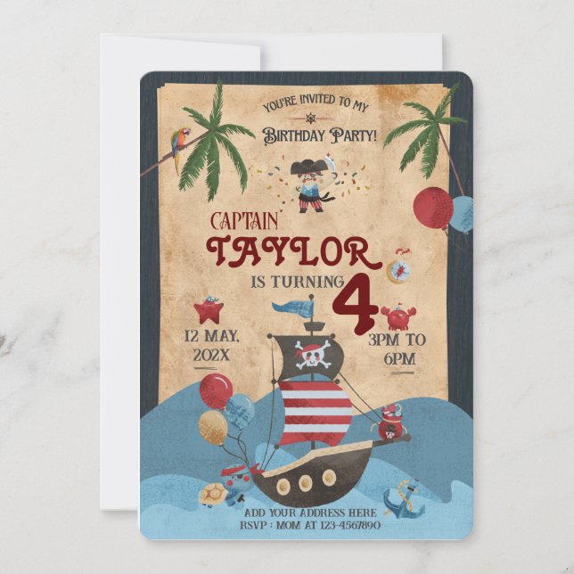 Pirate Birthday Invitation for all ages  (Front)