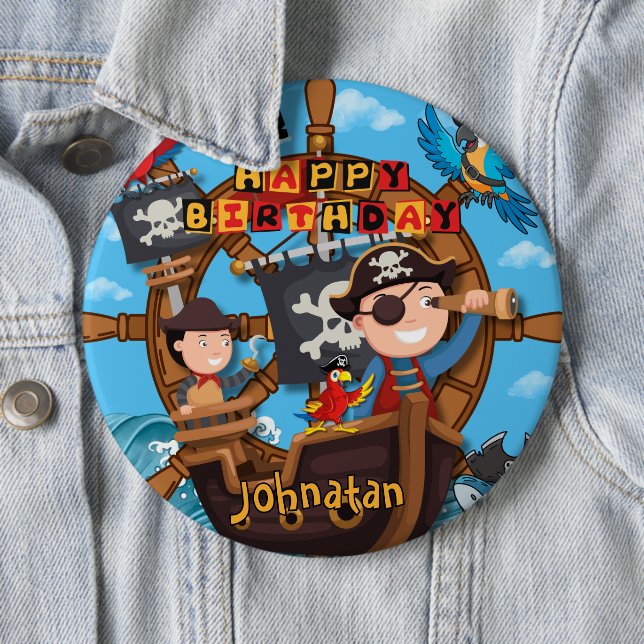 Pirate Birthday Party 6 Inch Round Button (In Situ)