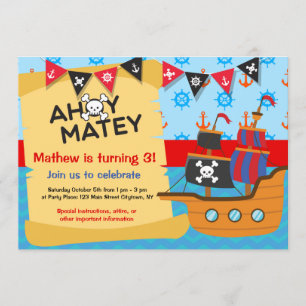 Pirate Birthday Party, Ahoy Matey Invitation