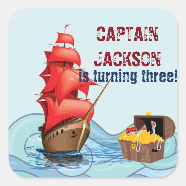 Pirate Birthday Party Boat stripes design Square Sticker (Front)