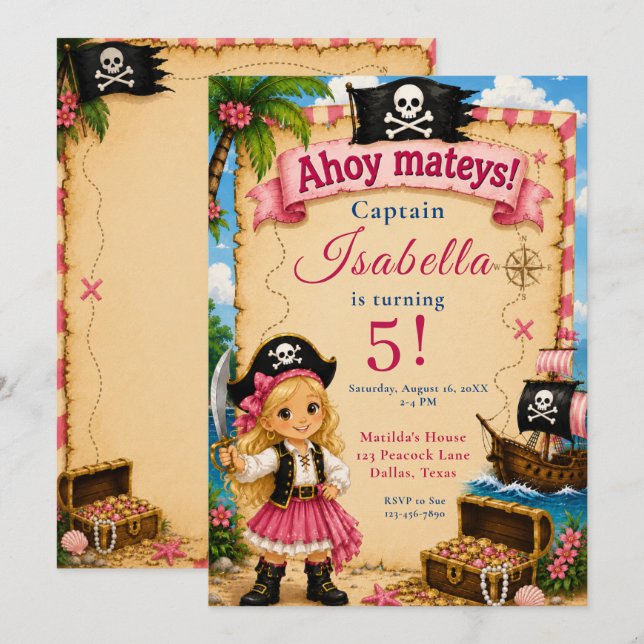 Pirate Birthday Party Invitation (Front/Back)
