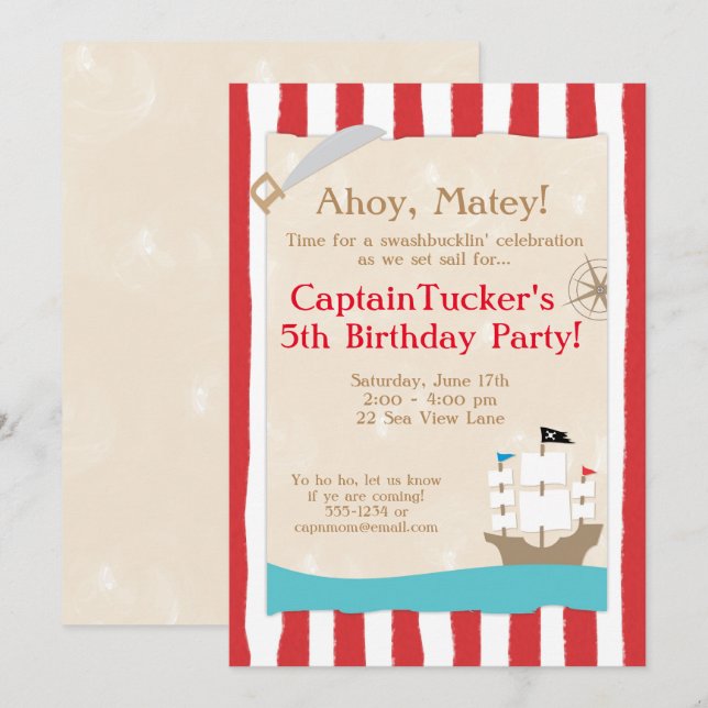 Pirate Birthday Party Invitations (Front/Back)