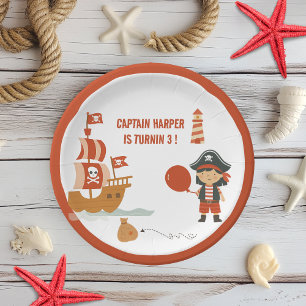 Pirate Birthday Party Red Ship & Captain Paper Plate