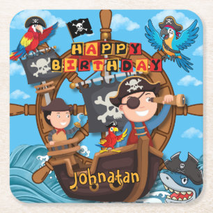 Pirate Birthday Party Square Paper Coaster