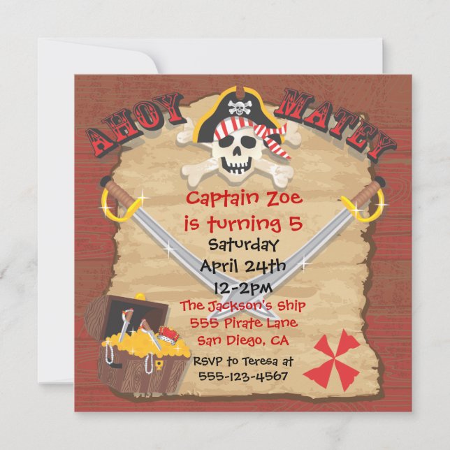 Pirate Birthday Party with Photo Insert Invitation (Front)