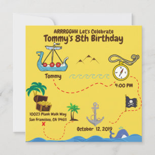 Pirate Birthday Party Yellow Blue Treasure Map