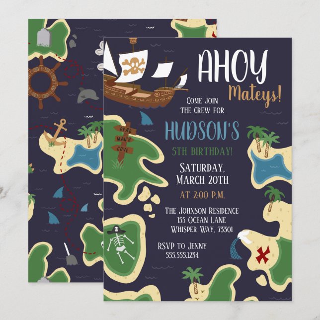 Pirate Birthday Treasure Map Invitation (Front/Back)