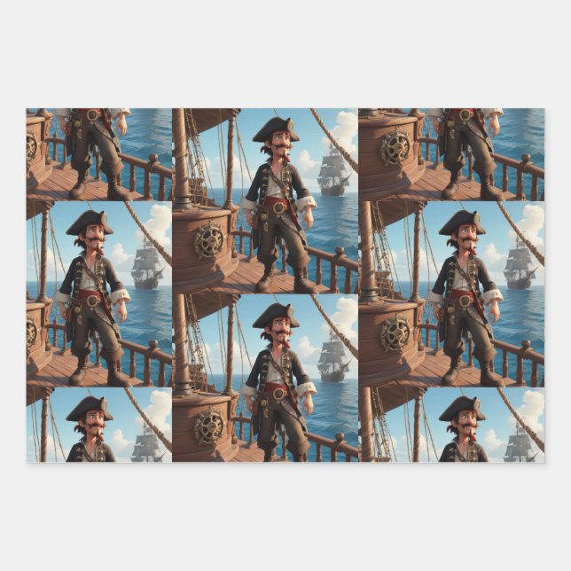 Pirate Birthday Wrapping Paper Sheet (Front)