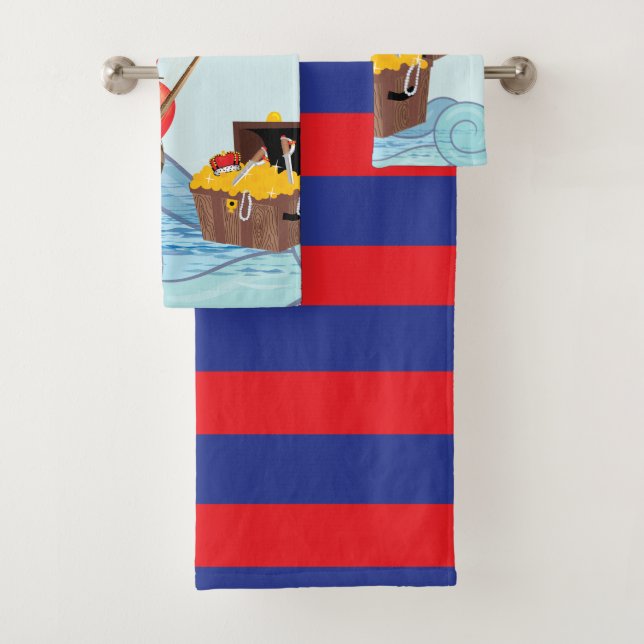 Pirate Boat stripes cute Bath Towel Set (Insitu)