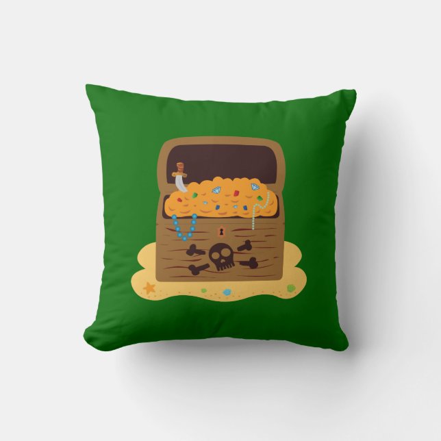 Pirate Booty Treasure Chest Throw Pillow (Front)