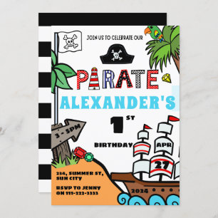 Pirate Boy 1st 2nd 3rd 4th 5th 6th 7th 8 Birthday Invitation