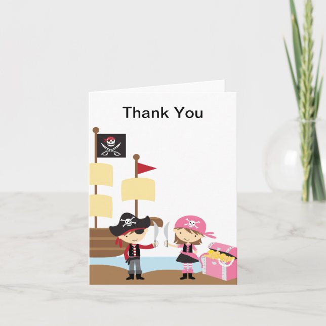 Pirate Boy and Pink Pirate Girl Note Card (Front)