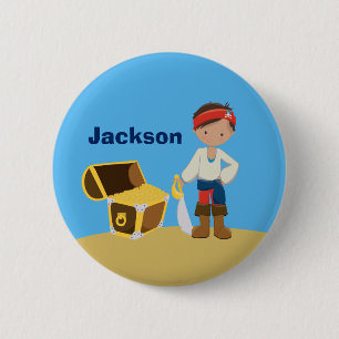 Pirate Boy Beach Summer Cute Kids Monogram Blue 2 Inch Round Button