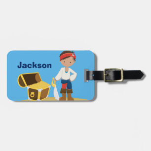 Pirate Boy Beach Summer Cute Kids Monogram Blue Luggage Tag