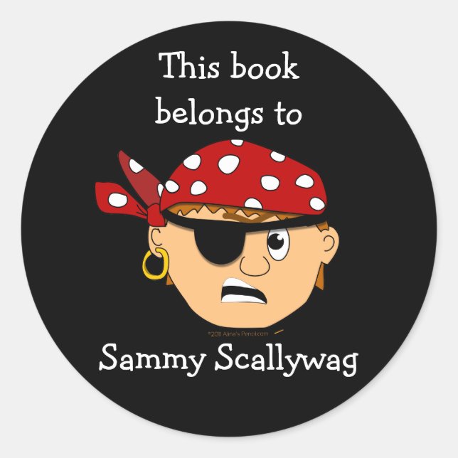 Pirate Boy Custom Bookplate Template for Kids Classic Round Sticker (Front)