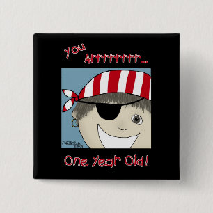 Pirate Boy one year old 2 Inch Square Button