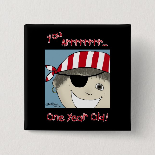 Pirate Boy one year old 2 Inch Square Button (Front)