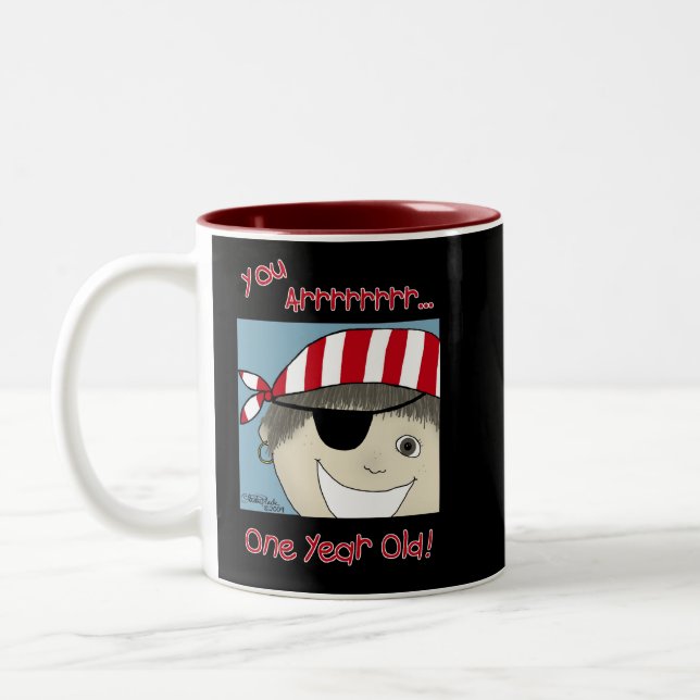 Pirate Boy one year old Two-Tone Coffee Mug (Left)