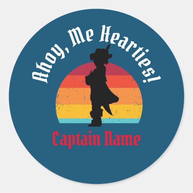 Pirate Boy Sunset,  Ahoy, Me Hearties!  Classic Round Sticker (Front)