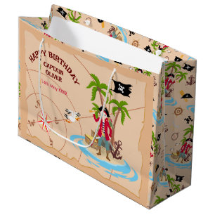 Pirate Boy Treasure Map Fun Birthday Party Large Gift Bag