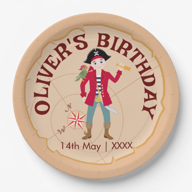 Pirate Boy Treasure Map Fun Birthday Party Paper Plate (Front)