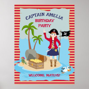 Pirate Boy Treasure Map Fun Birthday Party Poster